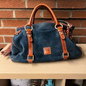 Dooney & Bourke Navy Suede Bag with Tan Leather